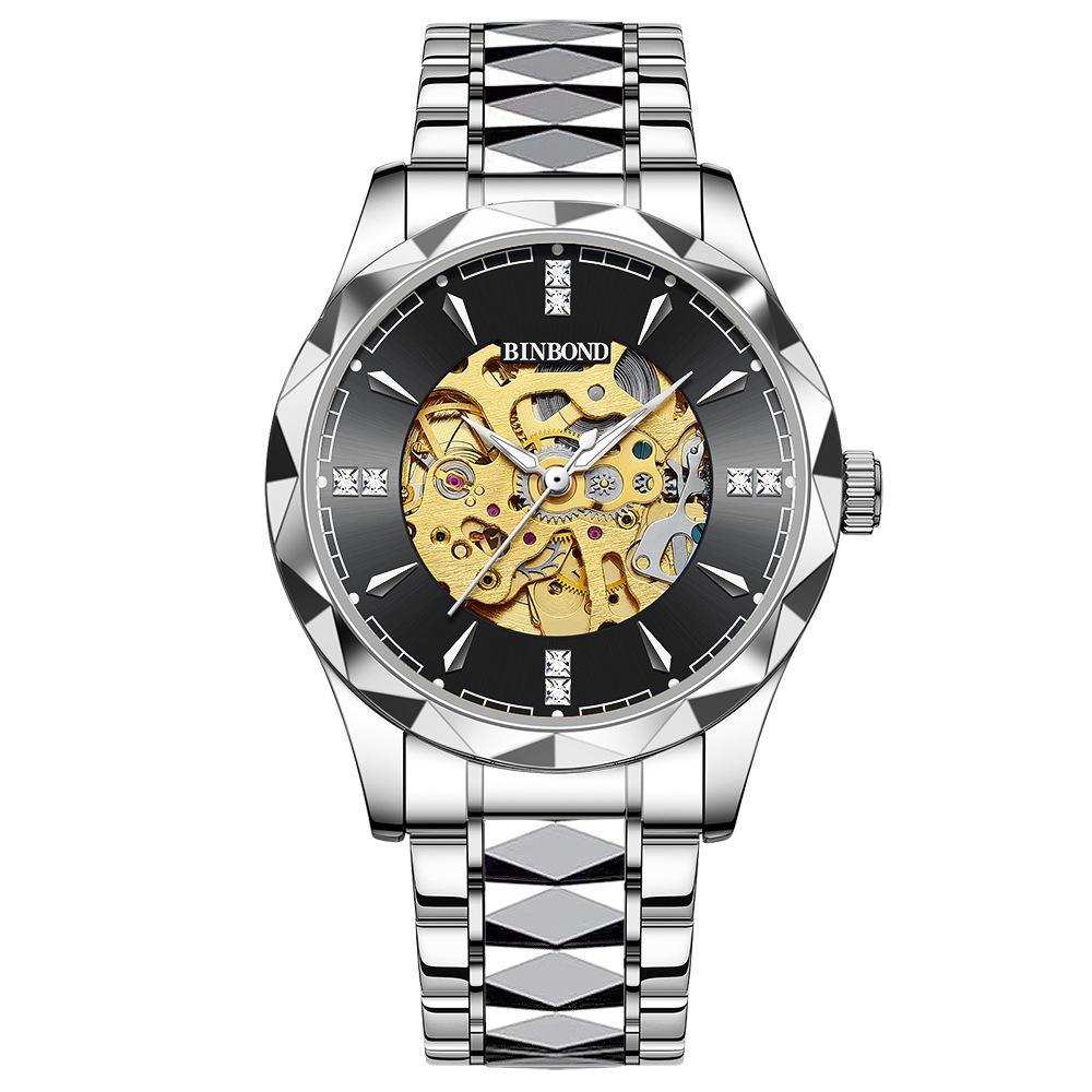 Мужские часы Лучший бренд Водонепроницаемые автоматические полые механические часы с турбийоном Модные синие деловые спортивные часы с кристаллами