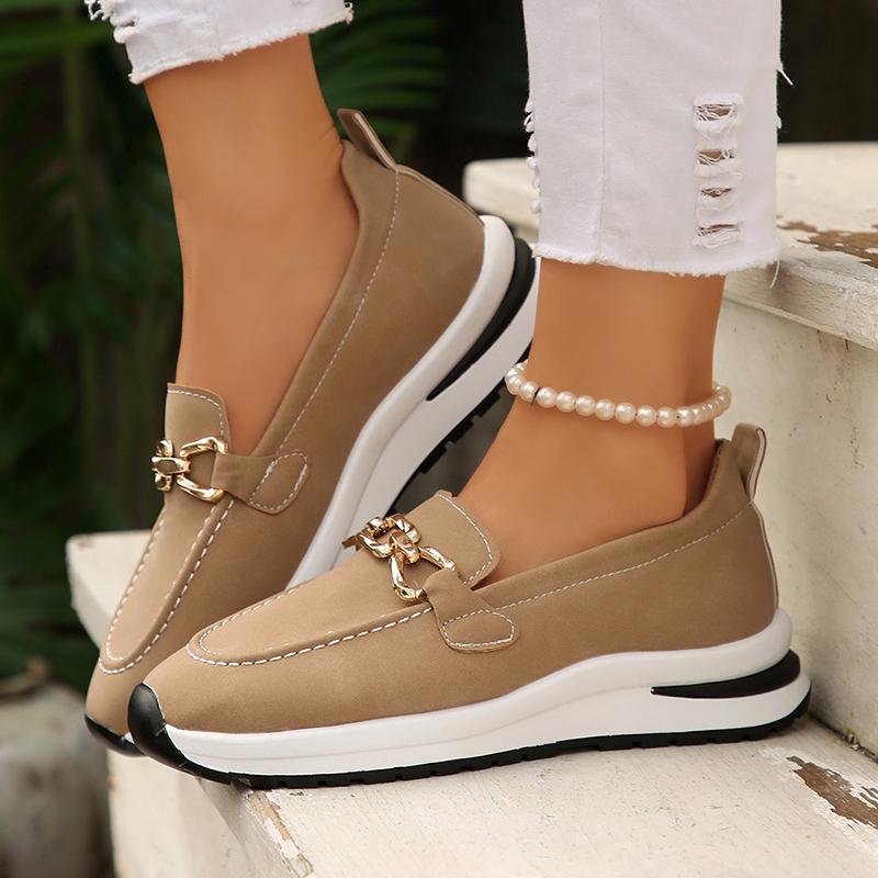 Женские лоферы на металлической цепочке, на платформе, больших размеров, на толстой подошве, нескользящие, на танкетке, повседневная обувь для женщин, осенний комфорт, легкая обувь для ходьбы