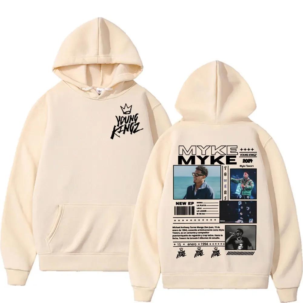 Худи большого размера для мужчин от рэпера Myke Towers Hip Hop Rock Уличный Повседневный Pop С длинным рукавом Y2K Теплый Осенний Свитшот Одежда