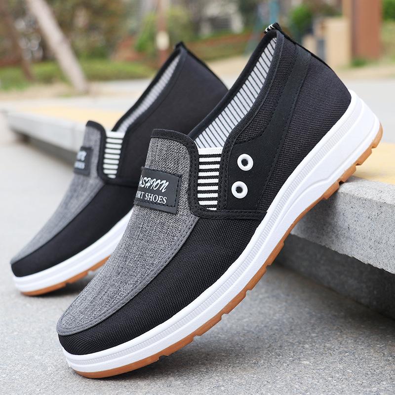 Мужская повседневная обувь Slip on Canvas Модные кроссовки Дышащие летние прогулочные мокасины Нескользящие удобные туфли на плоской подошве