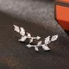 Sterling  Leaf Shaped Stud Earrings Shiny Dazzling Cubic Zirconia Party Jewelry for Women Exquisite Accessories
