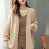 Осень Зима Женский Французский Ретро Стиль Вязаный Кардиган Свитер из Толстой Нити Свободное Пальто Средней Длины Повседневный Универсальный