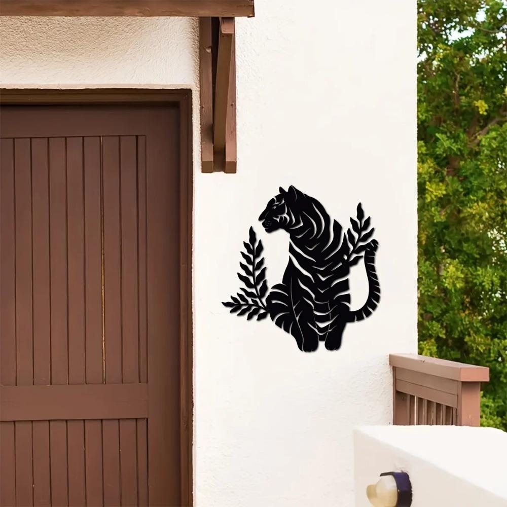 1 шт. Металлическое настенное искусство с тигром в стиле бохо, декор в виде дикой кошки, стильное искусство дикой природы, элегантное металлическое настенное украшение для уникального штриха