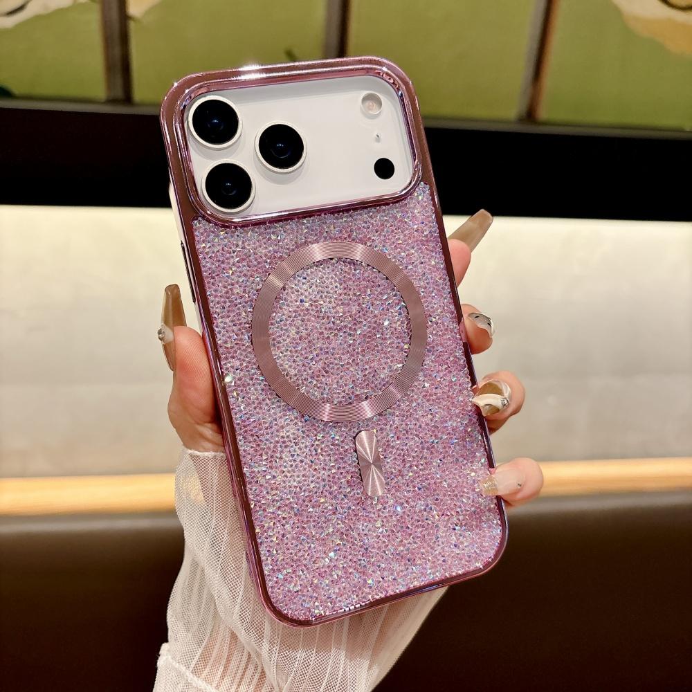 Чехол-бампер с блестками и алмазным покрытием по краю для iPhone 17 Pro Max Air 16 15 14 13 12 11 Plus, с поддержкой магнитной зарядки
