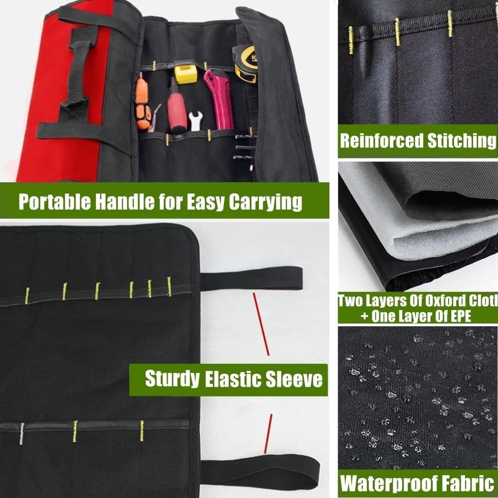 Portable Roll Up Tool Bag Hardware Storage Pouch for Electrician Pliers Screwdrivers Multifunctional Tool Kit for Outdoor Vehicle Repair Maintenance