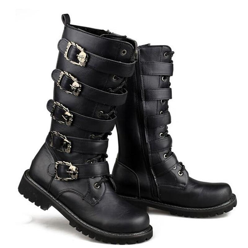 Men's PU Leather Black Winter Men's Motorcycle Boots Fashion Mavericks Punk Rock Punk Shoes