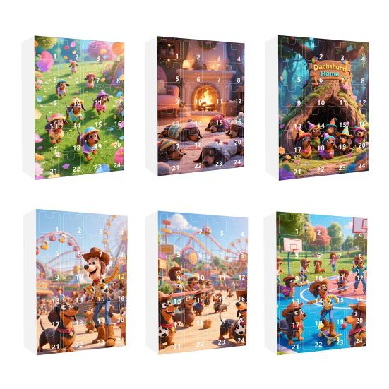 Календарь ожидания Рождества с собакой таксой 2025 24 дня Календарь обратного отсчета до Рождества с 2D акриловыми подвесными украшениями в виде таксы для декора елки