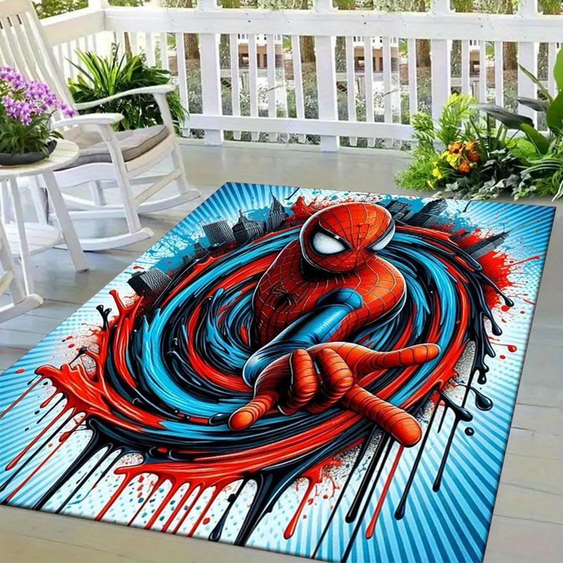1pc Spider-man Pattern Area Rug Soft Flannel Floor Mat for Living Room, Office, Bedroom, Outdoor and Camping, Sofa Coffee Table Floor Mat, D