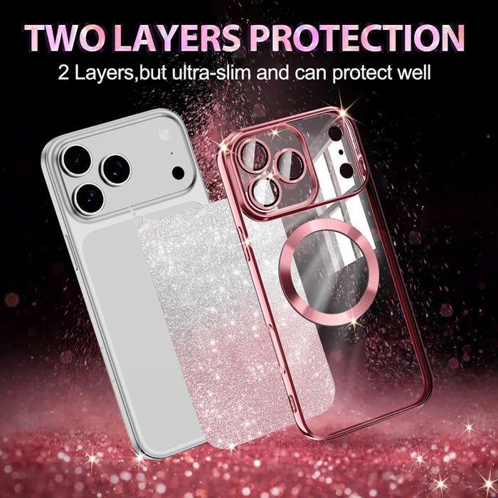 Coque de Protection - BOOLING - pour iPhone 17 Pro - Silicone avec Cercle Magnétique - Scintillant Rose