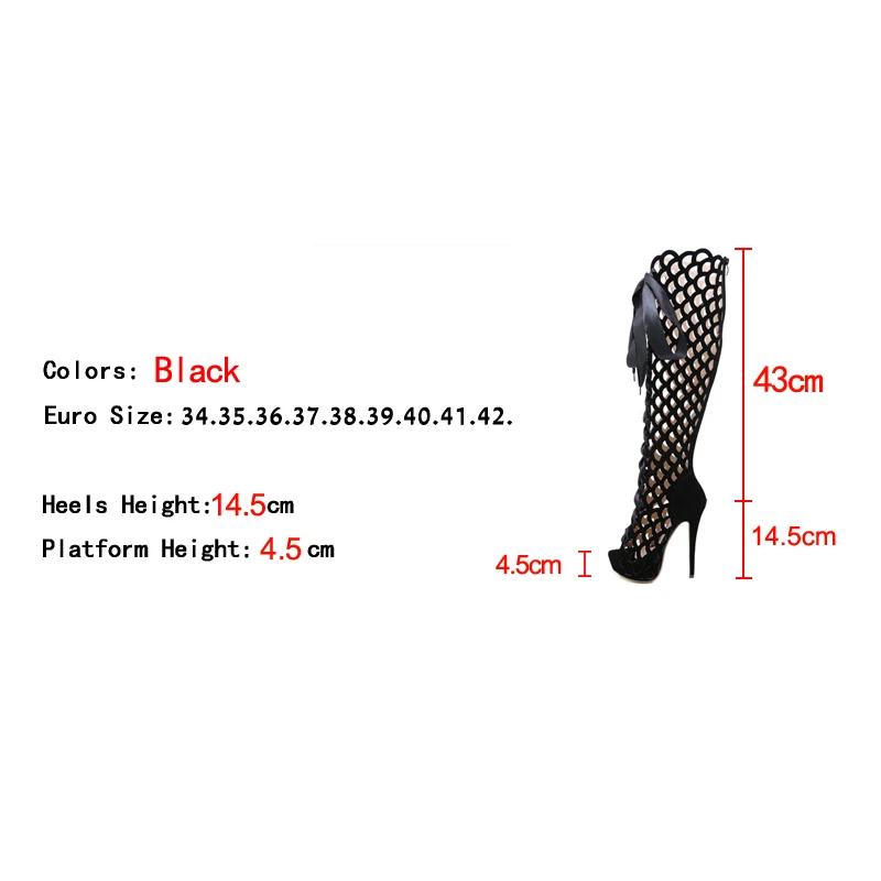 Летние сексуальные сапоги выше колена в стиле римских ультра-высоких каблуков, модные женские открытые носки, шнуровка, молния, платформа, сандалии, весна