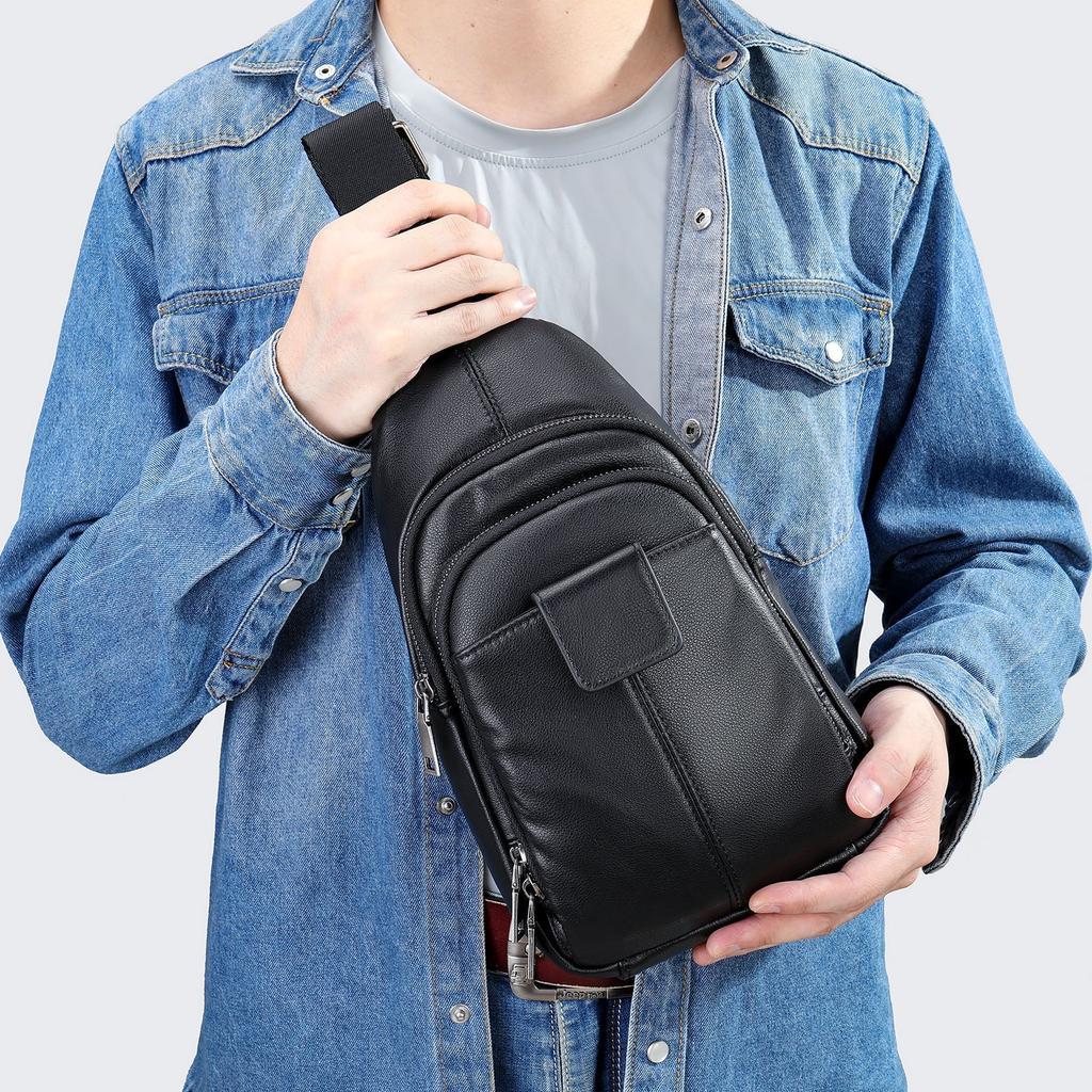 Men's Chest Bag Genuine Leather Bag Large Capacity Head Layer Cowhide Bag Single Shoulder Crossbody Bag