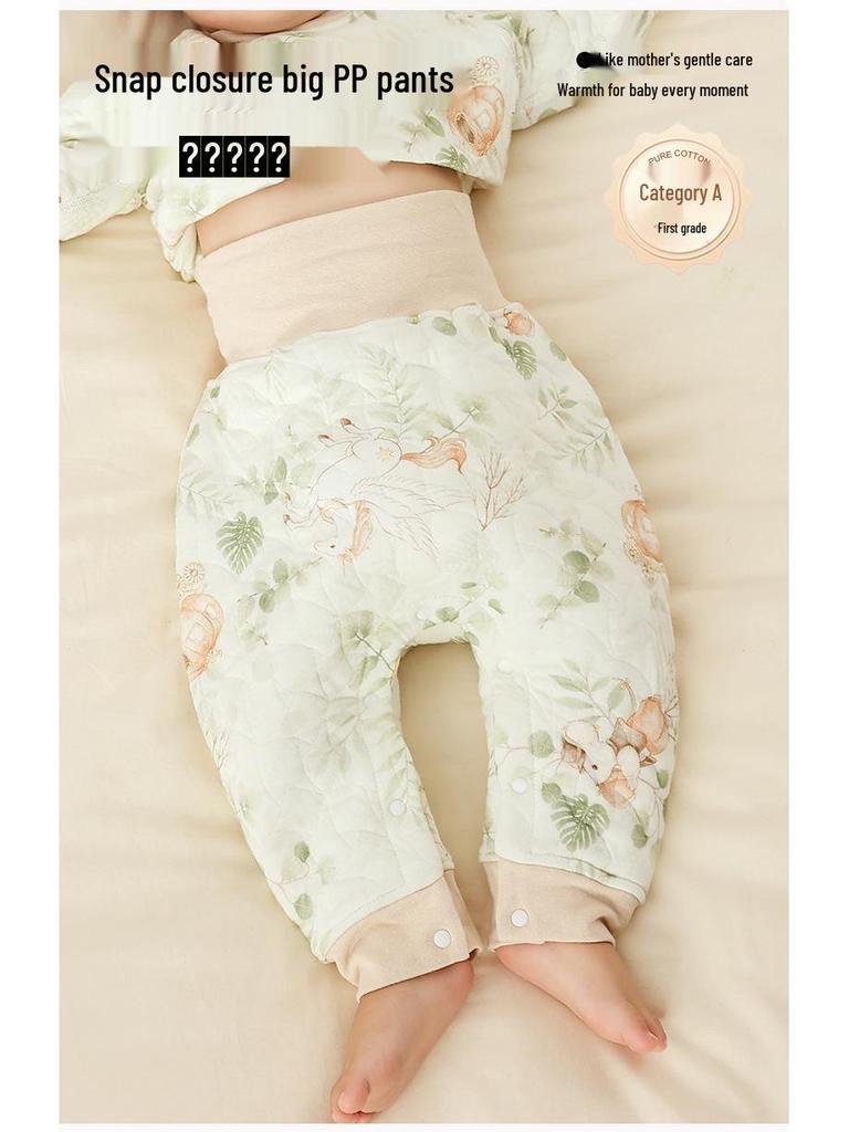 High Waist Cotton Blend Baby Warm Pants for Boys & Girls - Belly Protection Underwear for Spring, Autumn, Winter
