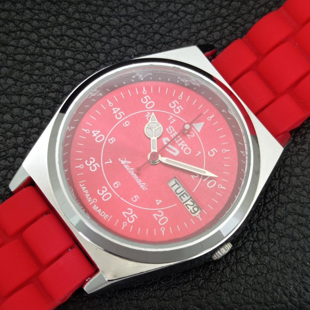 VINTAGE SEIKO 5 AUTOMATIC 6309A JAPAN MENS REFURBISHED RED DIAL WATCH a442235-1