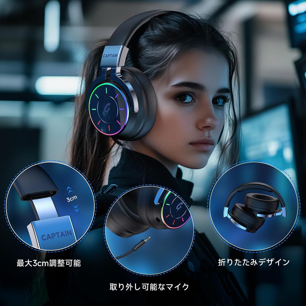 Wireless Gaming Headset for Bluetooth Low Latency Surround RGB Detachable 60 Hours of Continuous Lightweight Compatible with and PC PS5,