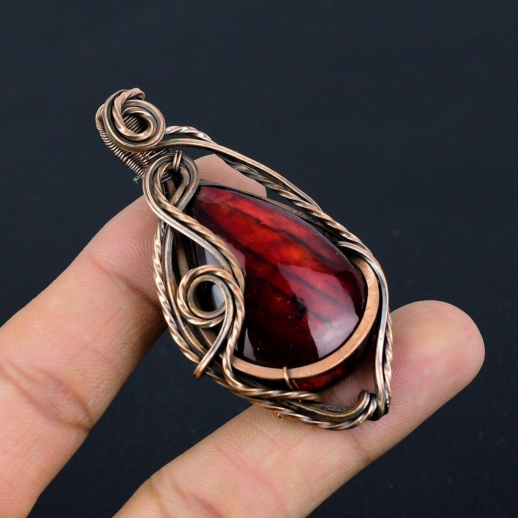 Red Flash Labradorite Pendant, 999 Copper Wire Wrapped Jewelry, Gemstone Jewelry Pendant, Handmade Wedding Gift Jewelry