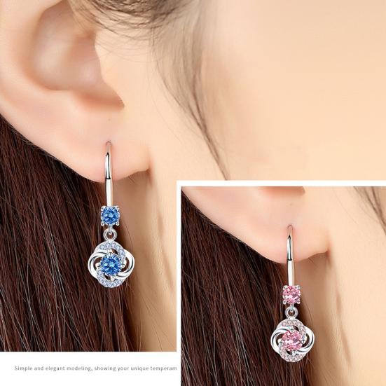 Women Rhinestone Cubic Zirconia Tassel Four-leaf Clover Hook Earrings Jewelry