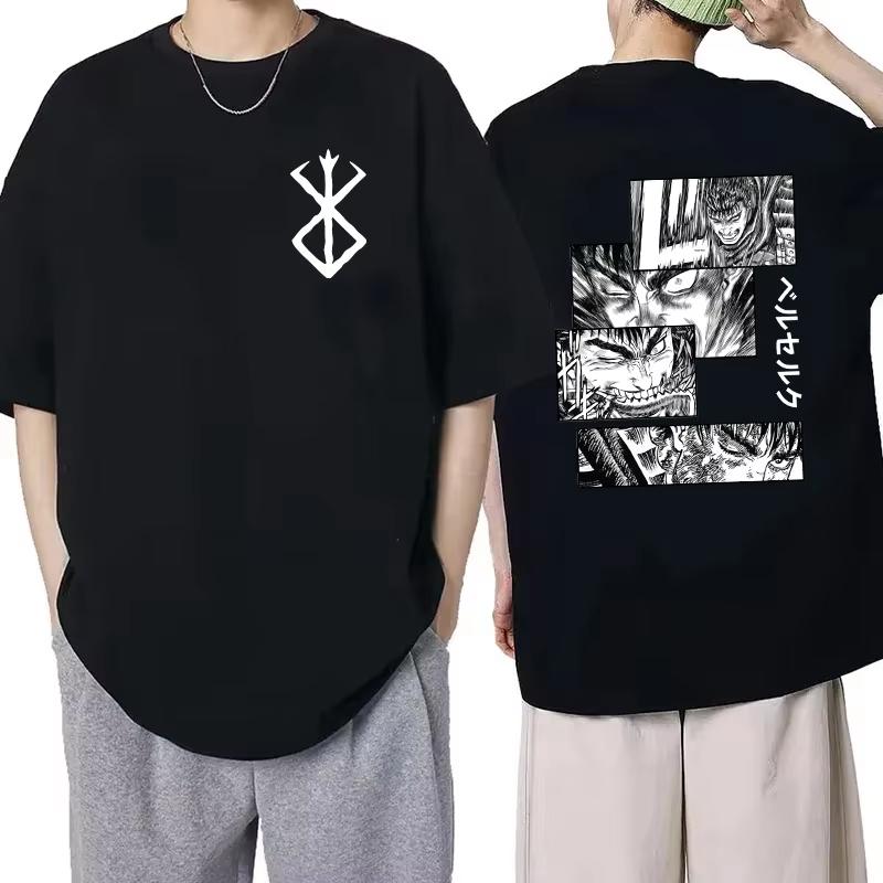 Японское аниме Берсерк Футболка с принтом Гатса Графическая футболка Мужская 90-е Лето Короткий рукав Повседневная Манга Темное фэнтези Стиль Черного Мечника