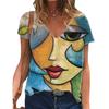 2023 Summer Facial Art Iridescent 3d Abstract Painting Women's V-neck T-shirt Loose Casual Street Multi-color Top For Girls