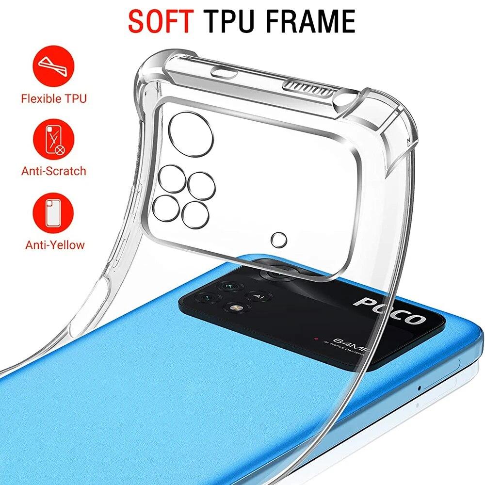Противоударный силиконовый мягкий чехол для телефона с подушкой безопасности для Xiaomi POCO F3 F2 X4 X3 X2 M4 M3 Pro 5G, прозрачный ультратонкий задний прозрачный чехол