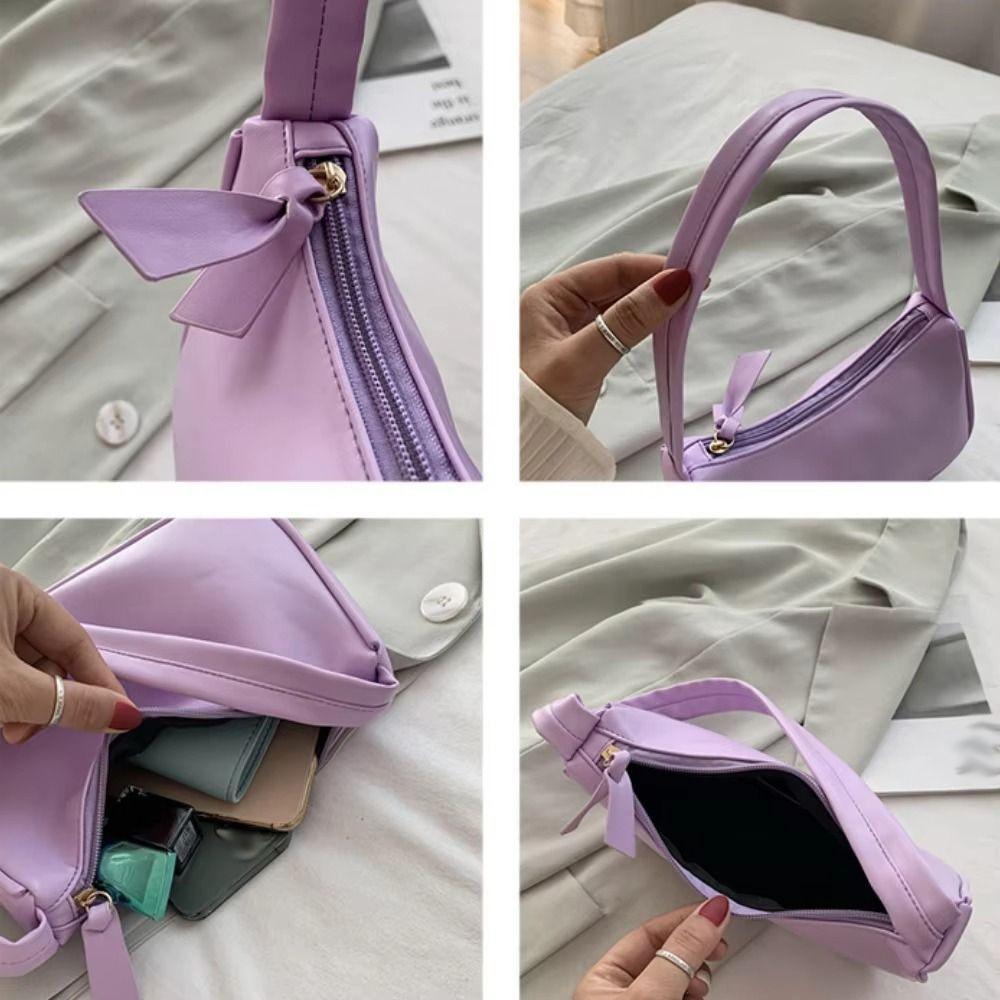 Underarm Style Bow Handbag Minimalist Design PU Leather Bag Clutch Retro Forearm Bag  Casual Wear