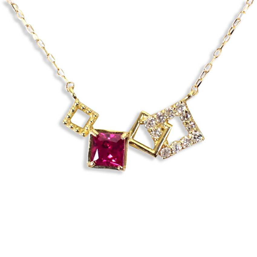 [New] K18 Ruby Diamond Pendant Necklace [i2-8]