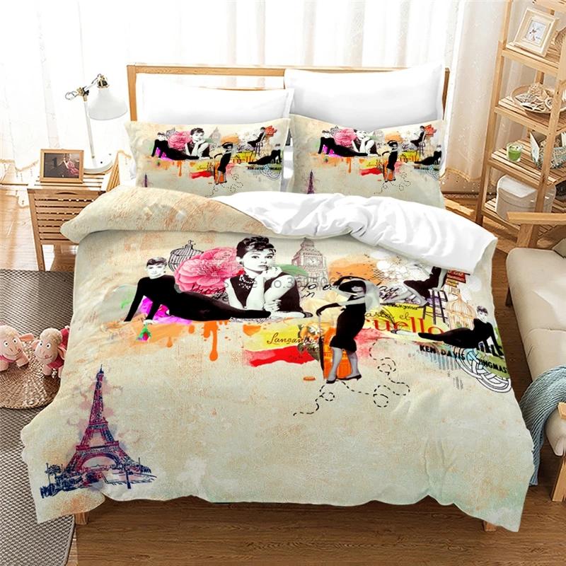 Audrey Hepburn 3D Duvet Cover Set with Pillowcase Printed Bedding Set Single Double Twin Full Queen King Size for Bedroom Decor