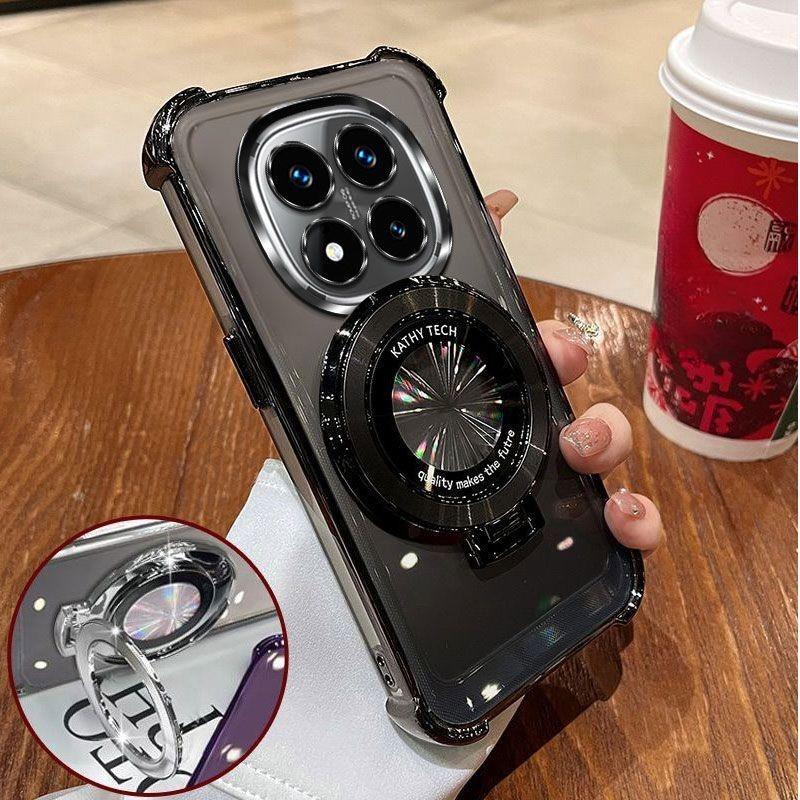 Чехол для телефона для Xiaomi Redmi Note 14 15 Pro Plus 15 15C 14C 14S 4G 5G Магнитный держатель-подставка Гальваническое покрытие Мягкий Прозрачный Противоударный Чехол