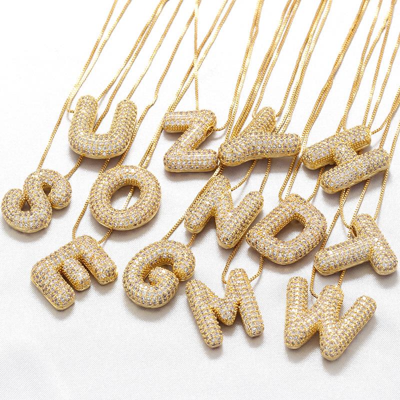 26 English Letter Necklace Copper Gold Plated With Zirconium Balloon Letter Pendant Collarbone Chain Vl487