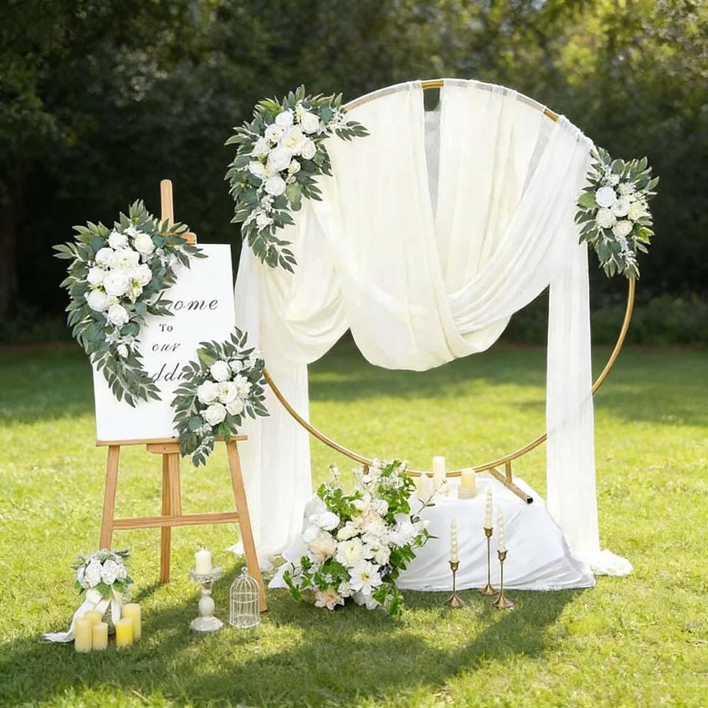 2pcs Artificial Crescent Flower Swag Wedding Arch Decor Fake Floral Finished for T Stage Road Lead Party Ceremony Event Supplies