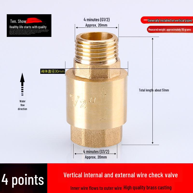 Медный вертикальный и горизонтальный обратный клапан 4/6 точек, 1 дюйм для водопроводных труб и обогревателей