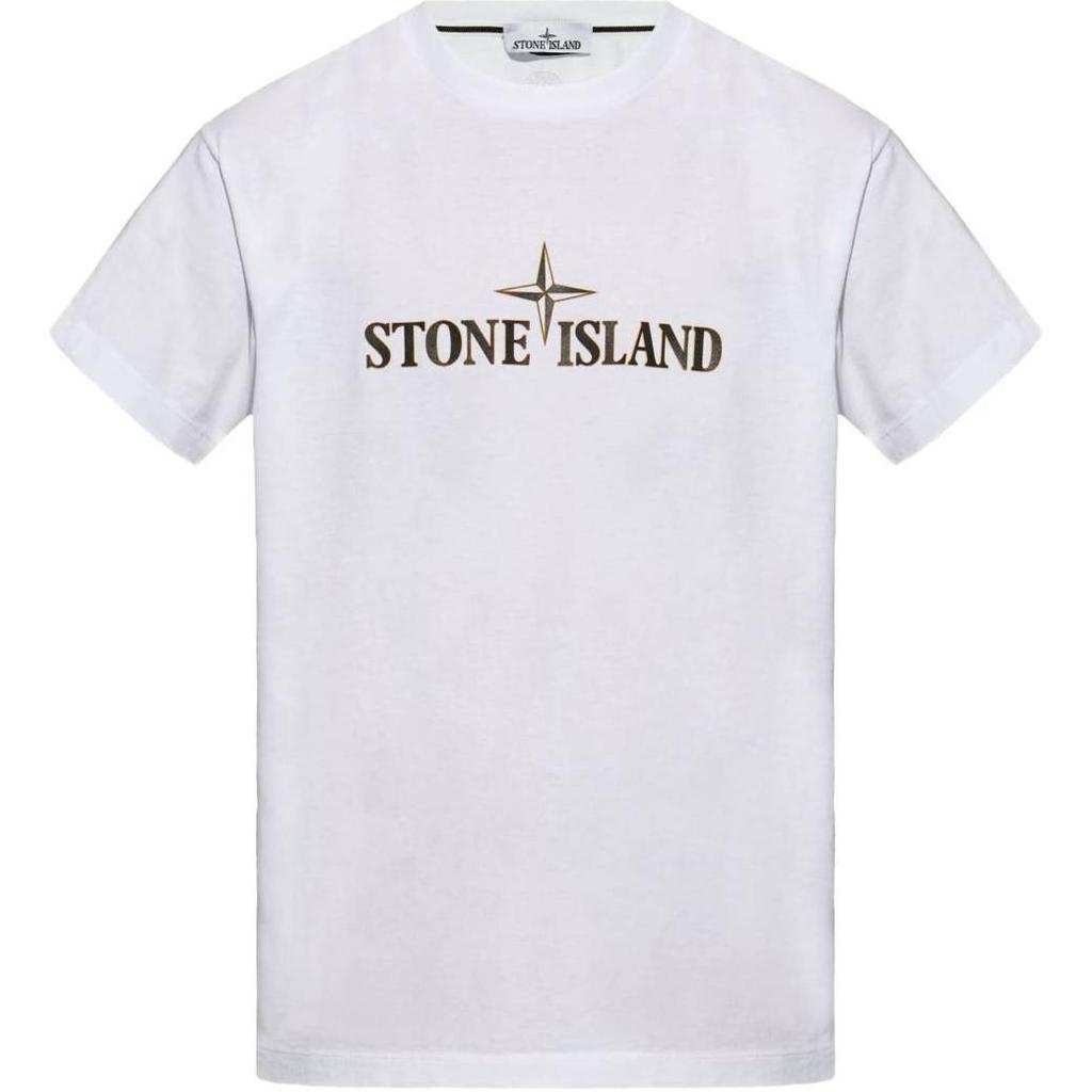 STONE ISLAND Fw24 Logo Crew Neck Short Sleeve T-Shirt Men Tops White 81152NS80-V0001