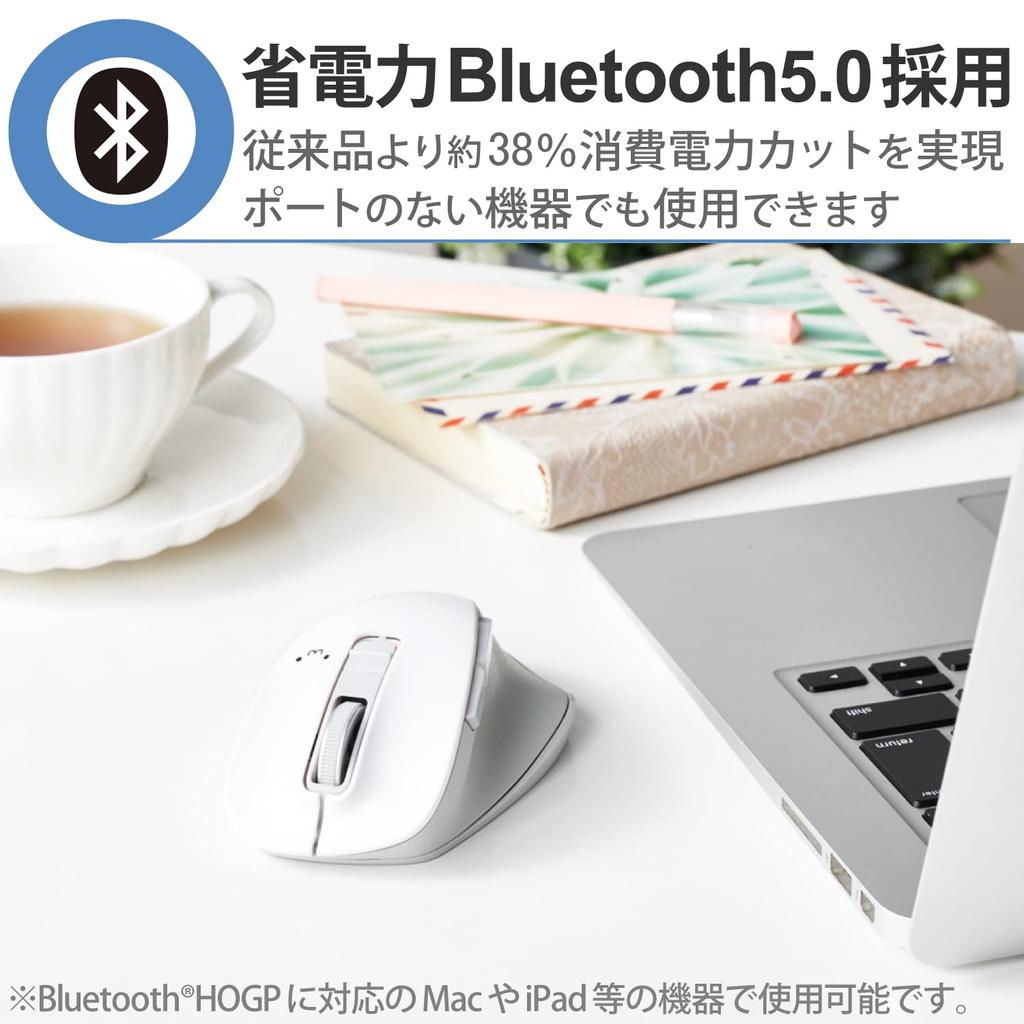 ELECOM Wireless Mouse Bluetooth Medium EX-G, Ultra-Silent Grip, 5-Button, Multi-Pairing, Size, White, M-XGM15BBSWF/EC