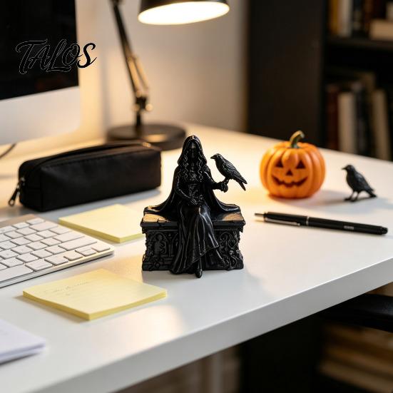 Фигурка Королевы Воронов в готическом стиле, 3D-печатная фигурка, Статуэтка в плаще с детальной изысканной коллекционной вороной, Жуткое настольное украшение для дома