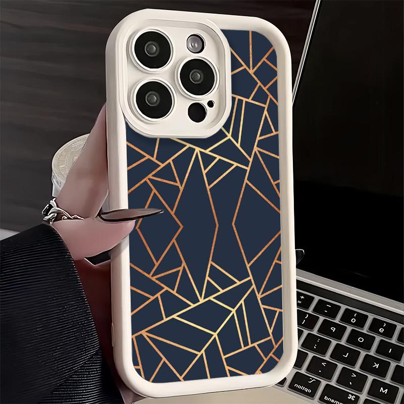 Чехол для телефона iPhone 17 Air 16E 15 16 Pro Max Геометрический Мраморный Рисунок Чехол 14 Plus 13 12 Mini Мягкий Силиконовый Fundas