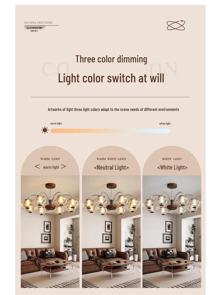 Mid-Century French Retro Chandelier: Walnut Wood Light for Living, Dining, and Bedroom