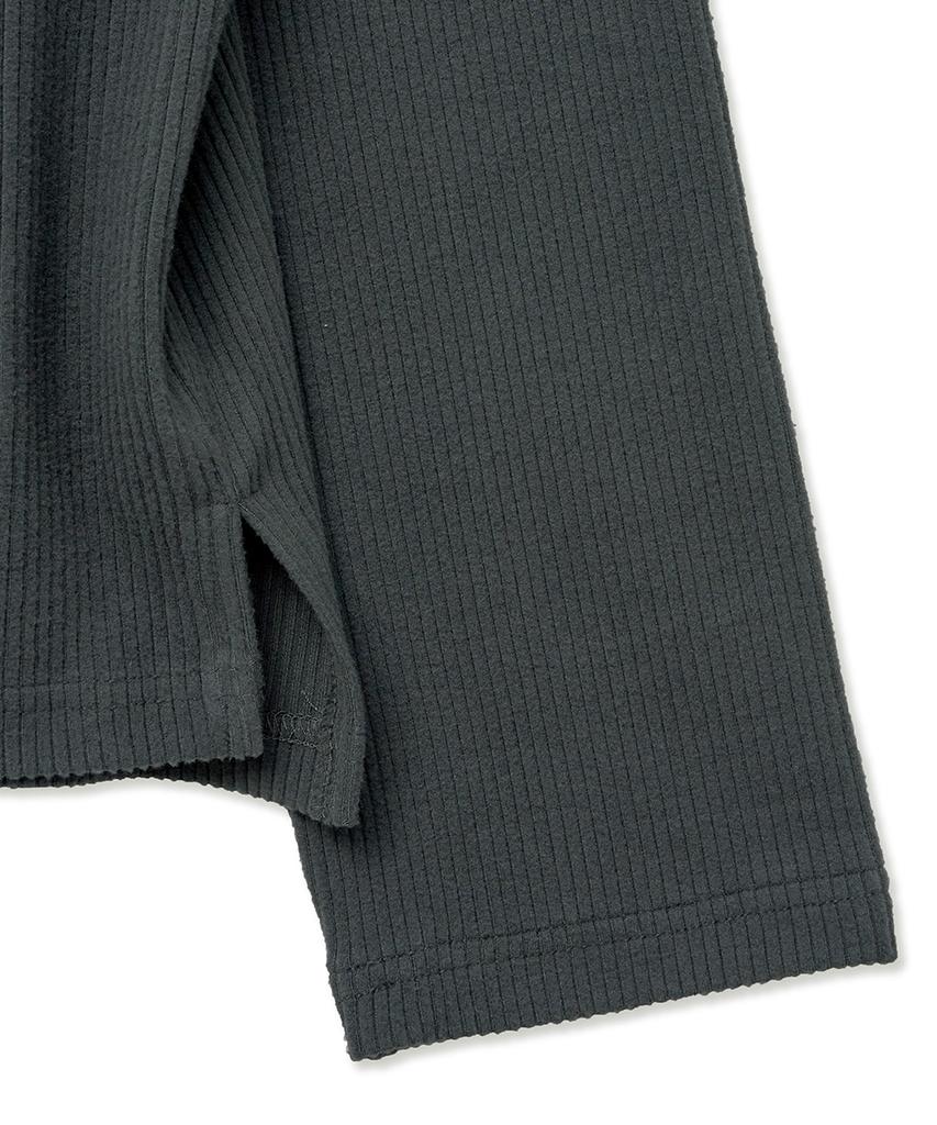 NOIRER Ribbed Henley Neck Long Sleeve T-Shirt (Dark Grey)
