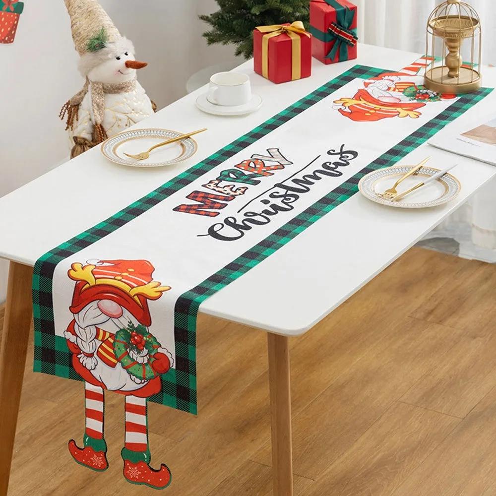 Мультяшная ткань Рождественская скатерть Рождественский орнамент Navidad Table Runner Многоразовый Рождественский флаг для стола Рождество