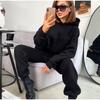 Женский спортивный костюм с капюшоном, пуловер, две части, комплекты брюк, толстовки, карманы, брюки, костюм, толстая эластичная талия, вставки, спортивный, осенний