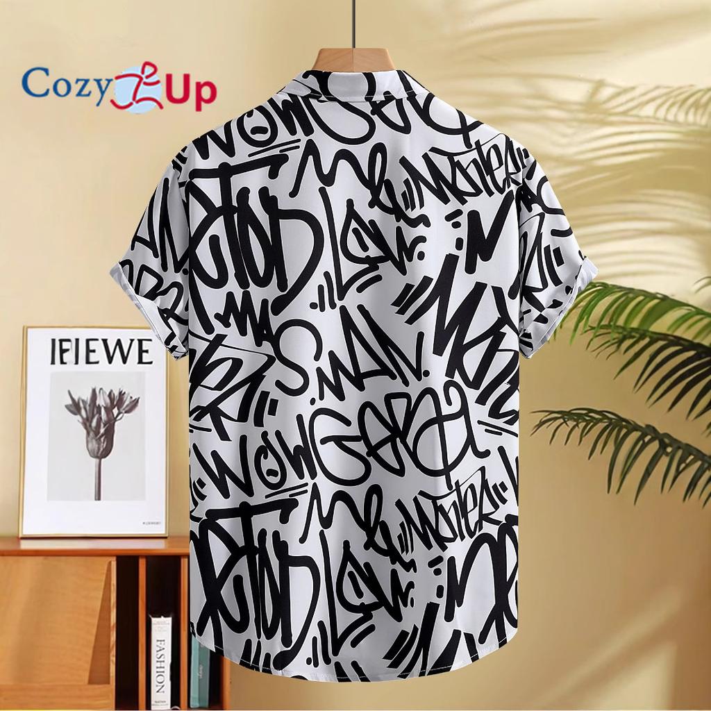 Мужская рубашка с коротким рукавом и принтом в виде граффити, мужская рубашка, лето 2025 г., новая свободная рубашка большого размера