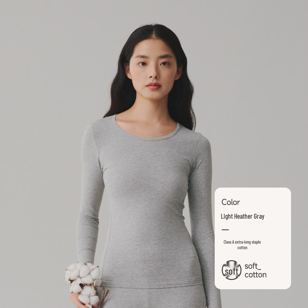 Женский однотонный топ из чистого хлопка с длинными рукавами