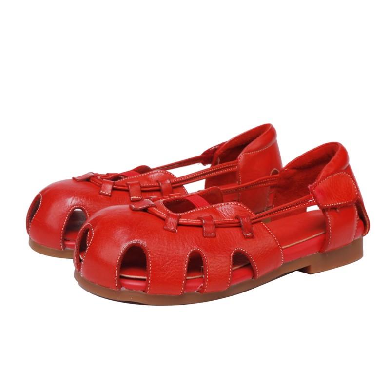 Johnature Сандалии из натуральной кожи высокого качества с открытым носком на плоской подошве в стиле ретро для женщин