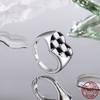 New Trend Cool Black White Grid Band Ring For Women Original 925 Silver Rings Brand Jewelry Gift