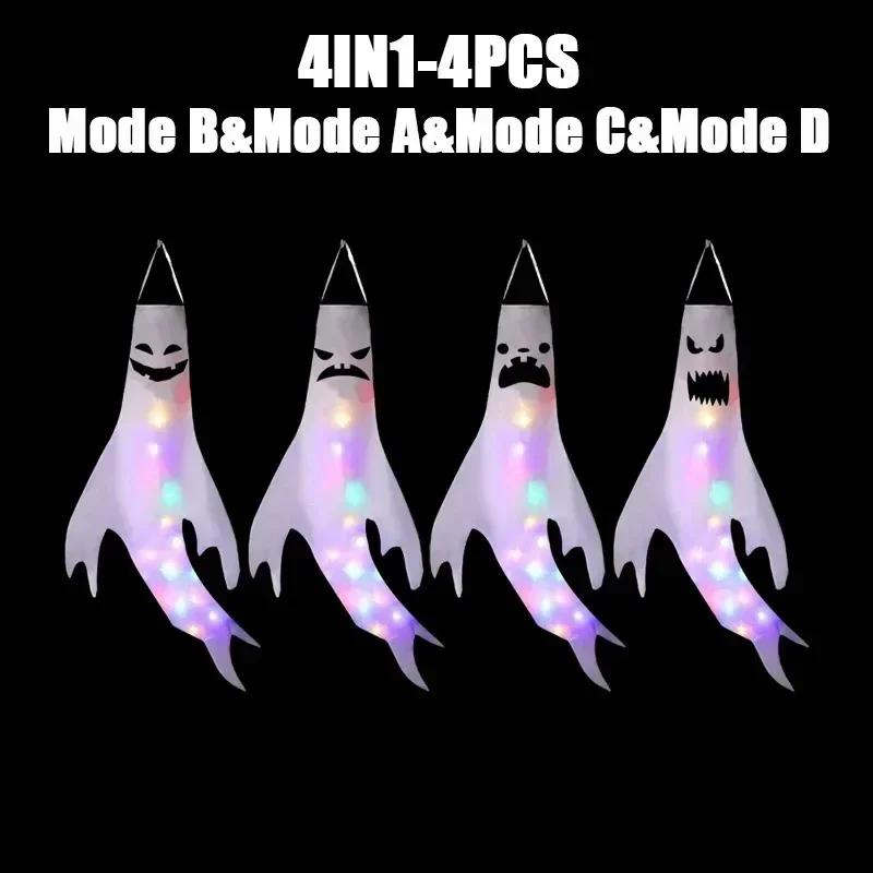 1-4PCS Halloween LED Glowing Ghost Hanging Decoration Floating Figure Prop for Outdoor Yard Haunted House Party Scene