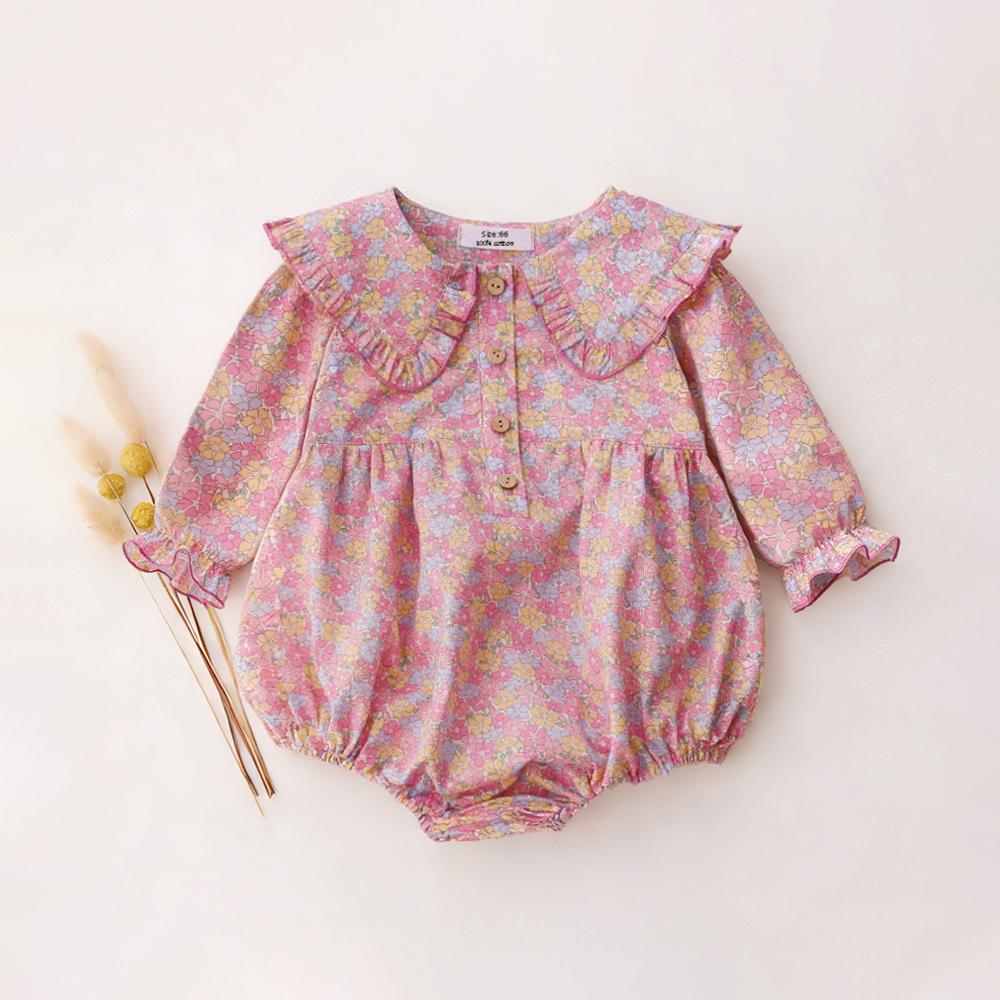 Винтажные цветочные комбинезоны для новорожденных девочек на весну, хлопковые, с длинным рукавом, для новорожденных, 3-24 месяца, одежда для младенцев