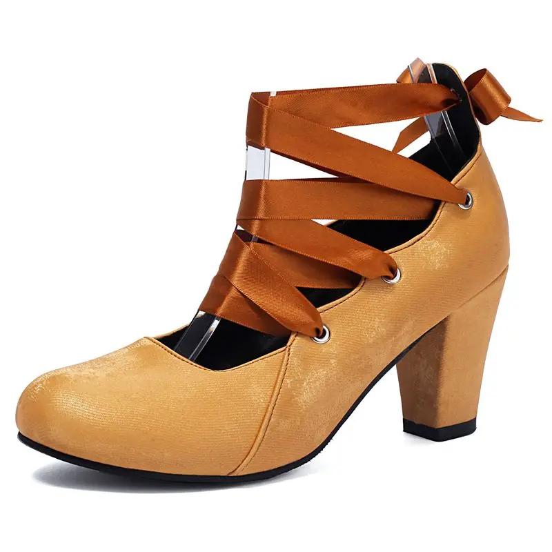 Fashion 2025 Fashion Female Pumps Round Toe Block Heels 7.5cm Lace Up Plus Size 45 46 47 Mary Janes Women Dating Shoes