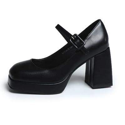 Винтажные черные сандалии Mary Janes, женские, с пряжкой, нескользящие, повседневные, средние каблуки, офисные, женские, однотонные, элегантные, корейские, лето 2025 г.