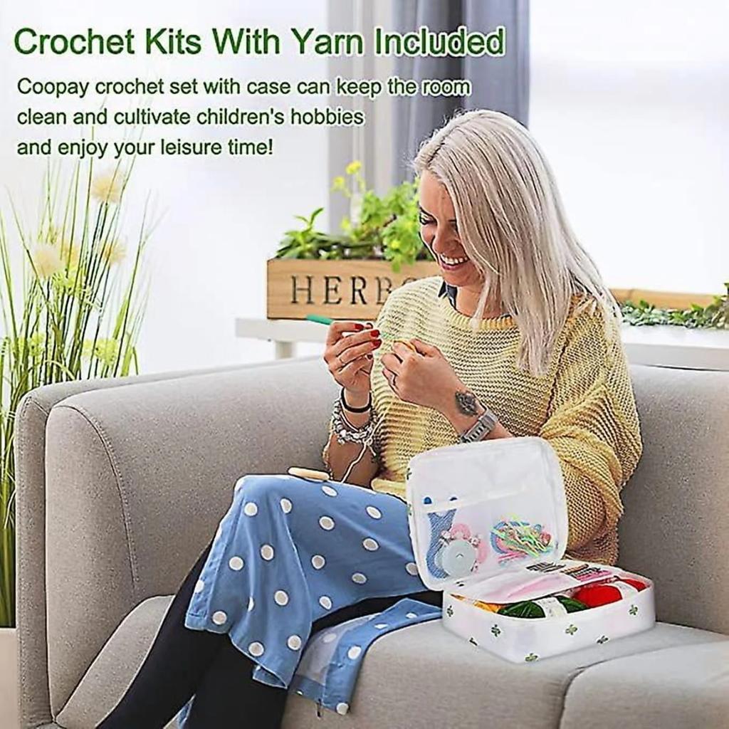 Beginner Crochet Kit For Adults And Kids, Learn To Crochet Kits 58 Piece Crochet Set With Crochet Yarn And Crochet Hook Set