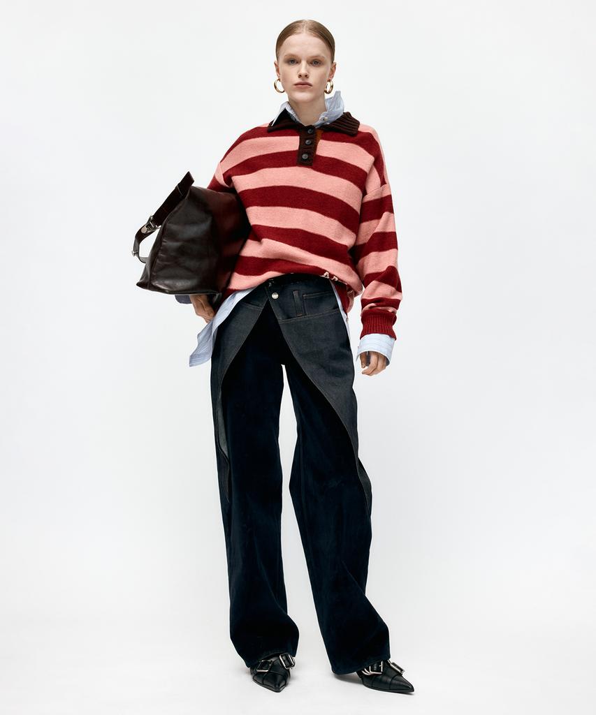 ADSB ANDERSSON BELL Loose-Fit Stripe Collar Sweater Atb1399W(Pink/Red Wine)