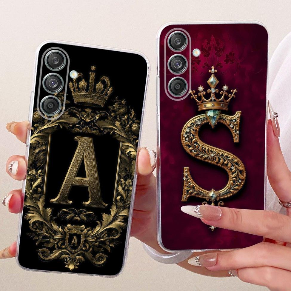 Для Samsung M55 Прозрачный Чехол Роскошная Корона Мода Буквы A-Z 2D Плоский Узор Мягкий Чехол для Телефона Для Samsung Galaxy M55 M556B Чехол