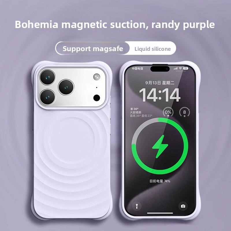 Высококачественный чехол однотонный для IPhone 17 16 15 14 13 Air Pro Max Для Magsafe Жидкий силикон Волнообразный рисунок Защита от царапин